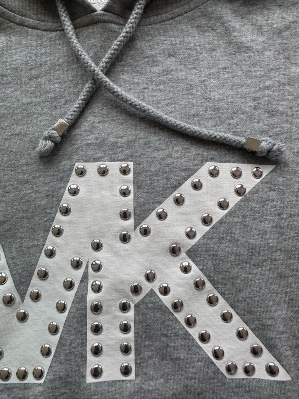 Michael Kors Hoodie Dress Small Gray Cotton Studded MK Logo Hooded Sweatshirt - Picture 4 of 12